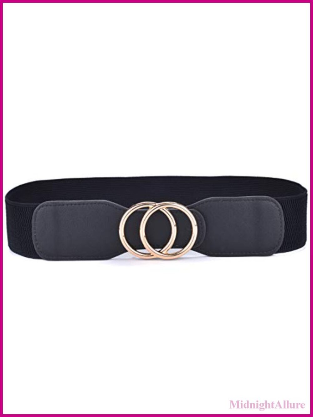 Wide Elastic Stretch Waist Belt with Double Rings Buckle, 2 Inch Band, Women's